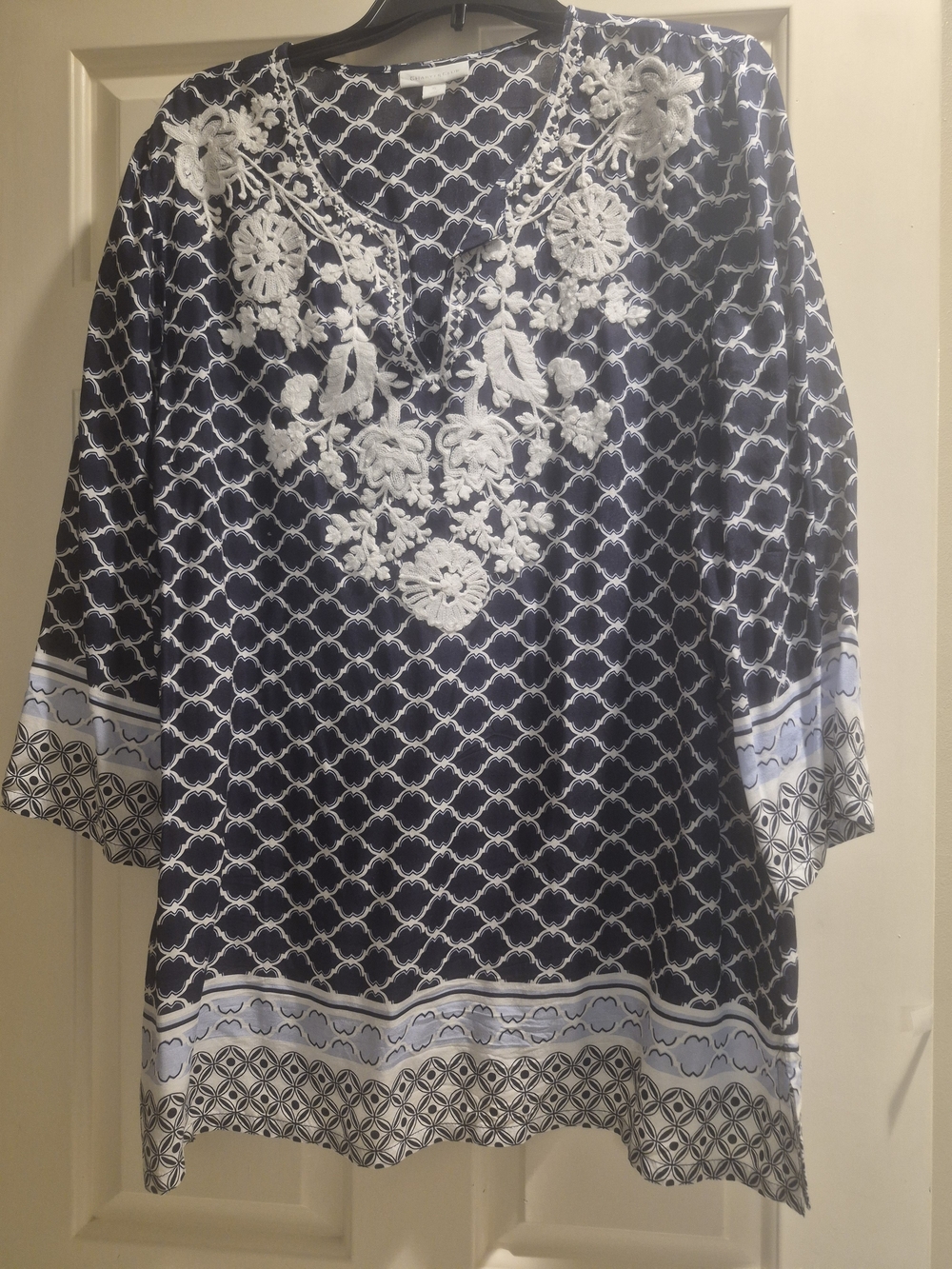 NWOT-Charter Club Navy Tunic with White Embroidery